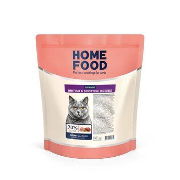 Сухой корм для взрослых кошек британской породы Home Food Cat &laquo;Индейка и утка&raquo; 0,2 кг 2896457346 фото