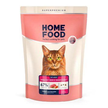 Полнорационный корм для взрослых котов Home Food Здоровая кожа и блеск шерсти &laquo;Индейка и лосось&raquo; 1.6 кг 2299331791 фото