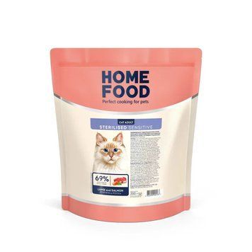 Полнорационный сухой корм для взрослых кошек Home Food с чувствительным пищеварением &laquo;Ягнятина и лосось&raquo;0.2 кг 2896460472 фото