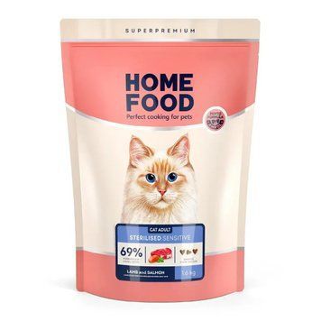 Полнорационный сухой корм для взрослых кошек Home Food с чувствительным пищеварением &laquo;Ягнятина и лосось&raquo;1.6 кг 2299981457 фото