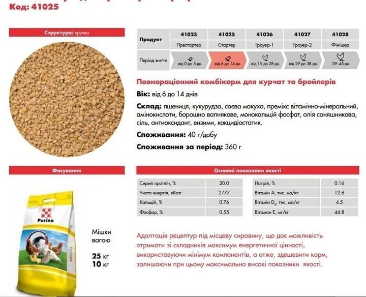 Комбікорм для бройлерів Purina Стартер 10кг від 0 до 14 днів 41025 41025 фото