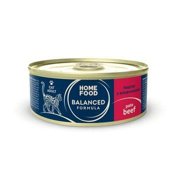 Повнораціонний консервований корм HOME FOOD для дорослих котів Паштет з яловичиною, 85 г 2973717597 фото
