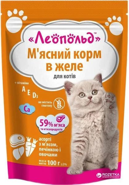 Леопольд М'ясний корм Асорті з м'ясом, печінкою й овочами в желе 24 шт. по 100 г(упаковка 24 шт.) 2302988651 фото